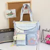Bolsa escolar de color rosa y blanco en bloques de color para niñas, adecuada para las clases diarias y las salidas de fin de semana con amigas, bolso de un solo hombro