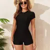 Traje de Banho Novo Estilo Europeu e Americano para Mulheres, Comércio Exterior Transfronteiriço 2026, Moda Cor Sólida com Zíper Peça Única Manga Curta para Esportes na Praia