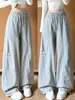 Pantalones de chándal grises claros con bordado de corazón estilo americano para mujer, Otoño 2026, Nuevos, Cintura alta, Adelgazantes, Para petite, Pierna ancha