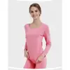 Conjunto de roupa íntima térmica feminina sem costura outono e inverno gola redonda calça comprida justa ultrafina modeladora plus size blusa base