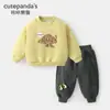 Suéteres de Veludo Kaka Panda para Meninos Conjuntos de Calça Infantil Roupas de Inverno para Meninas Bebê Roupas Quentes de Outono e Inverno para Bebê