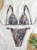 Nuevo Traje de Baño Sexy Estampado de Cintura Alta con Abertura Bikini Bikini Europeo y Americano Amazon Traje de Baño Transfronterizo