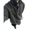 Moletom retrô com meia-botoadura, gola virada, caimento solto, ombros caídos, cor sólida, estilo casual de rua, unissex, top casual versátil de manga longa