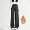 Pantalones de maternidad de pierna ancha, forrados de polar y engrosados, adecuados para primavera, otoño e invierno, corte holgado, talla grande, casual y a la moda, cálidos y cómodos