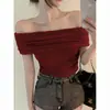 Top de Hombros Descubiertos Vintage Puro Deseo Personalizable de 260 g para Mujer, Adelgazante, Suave, Verano, Manga Corta Versátil