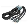 Cabo de dados USB triplo de 100W super rápido estendido para Apple tipo C linha de carregamento para carro