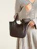 Bolso Cesta de Piel de Vaca con Patrón Agrietado Retro a la Moda, Bolso de Piel Genuina para Mujer, Bolso de Mano Versátil de Piel de Vaca de Primera Capa para el Trabajo