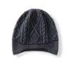 Novo chapéu de inverno e outono de tricô liso com padrão de losangos e abas de orelha, feito de cashmere, quente, à prova de vento e estiloso para o uso diário