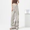 Calça de Trabalho Americana High Street para Mulheres, Verão 2026, Corte Solto, Emagrecedora, Fina, Moderna, Cintura Alta, Secagem Rápida, Calça Wide Leg Levemente Flare
