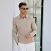 Comercio Electrónico Transfronterizo Sudadera con Capucha de Manga Larga con Cuello Camisero de Algodón para Hombre Estilo Old Money Otoño/Invierno Camisa Base de Rayas Ajustada POLO