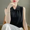 Chaleco sin mangas con cuello para mujer, jersey de punto de lana para capas de primavera y otoño, chaleco con solapas