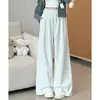 Calças femininas casuais de perna larga, em estilo americano, cintura alta, com forro de fleece espesso para outono e inverno, calças retas soltas e fluidas, da moda