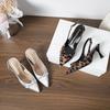 Sandálias Baotou Vazadas de Novo Estilo para Mulheres com Laço, Sandálias de Salto Alto Agulha Bico Fino Versáteis para Mulheres