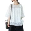 Foto Real de Spot 2024 Nuevo Estilo de Verano Suelto Sencillo Look Adelgazante Talla Grande Top de Flores Recortadas Camisa de Encaje/Camisa de Gasa para Mujer