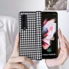 Funda Protectora Cuadriculada para Teléfono Móvil Samsung Z Fold3/4, Juego de 3 Piezas con Bisagra Todo Incluido, Modelo de Exportación con Cuero
