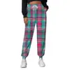 Pantalones casuales de pierna ancha con estampado de cuadros, mismo estilo para adulto y niño, pantalones deportivos largos rectos con letras