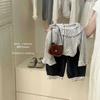 Camiseta interior floral de estilo coreano para niñas, pantalones bombachos holgados de manga larga con cuello de muñeca para primavera y otoño