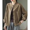 Camisa vintage de manga comprida em sarja de algodão, cor sólida, linha Ming artística, gola casual, cardigan feminino
