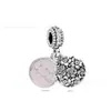 Panjia Dora Plata de Ley S925 Corazón Rosa Flor de Primula Colgante Pulsera Redonda con Cuentas Pulsera Accesorios DIY