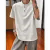 Camiseta de Cuello Henry de Marca de Moda Transfronteriza para Hombre, Top Casual Corto Versátil de Verano, Camisa Polo de Manga Corta con Cuello Alto Estilo Americano