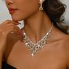 Conjunto de Dos Piezas de Collar y Aretes con Forma de Gota de Agua Incrustados de Diamantes Estilo Europeo y Americano, Cadena de Cuello de Moda y Única, Vestido de Novia para la Noche, Joyería al por Mayor de Comercio Exterior