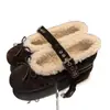 Zapatos Mary Jane de Lana de Cordero para Mujer Otoño Invierno Nueva Moda Bailarinas con Lazo Zapatos Peludos Zapatos de Algodón con Felpa para Mujer