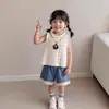 Ropa Linda para Niñas 2026 Nuevo Comercio Exterior Verano Sin Mangas Collar Hueco Encaje de Niña Shorts de Mezclilla Conjunto de Dos Piezas