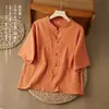 26 Novedad de Verano Ropa para Mujer de Algodón y Lino, Chaqueta Cardigan Botones Retro Chino de Ramio Lavado a la Arena Cosida a Mano para Mujer
