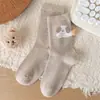 Meias de Lã Quentes para Outono e Inverno, Meias de Meia-Perna Femininas Fofas com Pompons de Pelo Estéreo, Meias Grossas Femininas Estilo Preppy