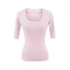 Top de Estilo Puro Deseo con Cuello en U Grande y Mangas Medias, Verano Lyocell Fresco al Tacto con Flecos Ajustado Adelgazante Camiseta Base