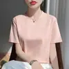 Camiseta de algodón puro para mujer talla grande, cuello redondo, manga corta, colección de verano 2026, color liso, corte holgado, top pullover versátil