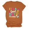 É UM bom DIA PARA Camiseta Casual com Letra T para Senhora do Livro Lápis Comércio Exterior Transfronteiriço da Amazon Manga Curta