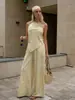 Conjunto de pantalones largos transfronterizos, estilo europeo y americano, vacaciones de verano 2026, sexy con cuello halter, sin espalda, cintura elástica, conjunto de pantalones de pierna ancha