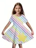 Nuevo Vestido de Princesa de Moda para Niñas, Estilo Veraniego, Exquisito, Sencillo y Lindo con Estampado