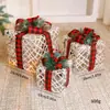 Caja de regalo de decoración navideña adornos de cabeza de pila de tres piezas caja de regalo de hierro suministros navideños diseño de escena al por mayor