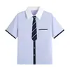 Conjunto de uniforme JK azul de estilo colegial com mangas curtas, adequado para meninos e meninas, uniforme do ensino médio, uniforme de classe, camisa, saia plissada, roupa para apresentação de formatura