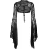 Xy22128 Estilo Gótico Nuevo Cos Manga de Trompeta Cardigan de Encaje Chaleco Pequeño Superior Mujer Europeo y Americano Blusa Oscura