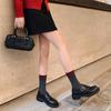 Zapatos de Gamuza con Flecos Estilo Británico Primavera 2025 Tacón Medio Grueso Punta Redonda Hebilla de Cinturón Cuero Genuino Completo Boca Profunda Zapatos de Una Capa para Mujer