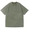Camiseta de Manga Corta Lavable con Efecto Desgastado Cross230g Talla Europea Retro Americana Holgada Hombros Caídos Camiseta de Manga Corta de Algodón Puro Hombre
