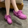 Botas de nieve peludas de talla grande para mujer de comercio exterior, nuevo estilo de invierno 2026, de suela gruesa, punta redonda, zapatos de algodón de moda con lazo para mujer