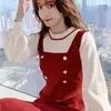 Vestido de punto estilo francés para mujer, nuevo modelo otoño 2026, entallado en la cintura, adelgazante, petite, imitación de dos piezas, vestido suéter de longitud media