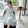 Vestido para Niñas 2026 Verano Nuevo Estilo para Niñas Mayores, Vestido de Manga Abullonada de Gama Alta, Dulce Vestido de Tul Estilo Coreano para Niñas