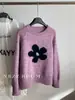 Suéter de Punto Grueso Redondo con Bloques de Color Florales Grandes Estilo Coreano para Mujer, Suéter de Punto Holgado Juvenil y Elegante, de Moda Principios de Primavera 2026
