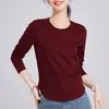 Camiseta de Manga Larga de Algodón Merceizado con Cuello Redondo para Mujer 2026 Estilo Nuevo de Primavera con Dobladillo Curvo y Capa Interior Ceñidor de Cintura Ajustado