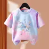 Camiseta de Manga Corta Tie-Dye para Niñas Estilo Verano Nuevo, Top Holgado de Moda con Estampado para Niños Mayores, Top Versátil de Tendencia