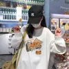 Sudadera de cuello redondo para mujer, forro polar, engrosada, sin capucha, modelo nuevo 2026, algodón puro, corte holgado, Otoño/Invierno, blanco y gris, top versátil para mujer