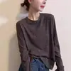 Camiseta Básica Redonda com Lantejoulas para Mulheres, Outono de 2026, Estilo Coreano, Tamanho Plus Size, Casual, Modeladora, Tendência A10188