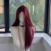 Peruca Keni de Renda para Testa Tecida à Mão Cor Vermelho Framboesa Repartição Central Cabelo Longo Liso Peruca Francesa para Cabeça Inteira Feminina Conjunto de Peruca Seção Fina