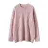 Suéter de Cachemira para Mujer Suelto Perezoso de Punto Suéter Básico Moda Elegante Nuevo Cuello Redondo Suéter de Cachemira de Longitud Media