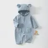Macacão de bebê outono e inverno para meninos e meninas, macacão infantil de manga comprida, com capuz de fleece Classe A, macacão fofo e macio para engatinhar